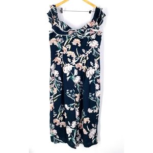 City Chic Fresh Field Floral Off The Shoulder Crop Jumpsuit Green New Size 18